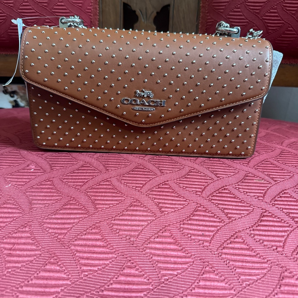 Coach Brown Rev Env Studded Leather Crossbody Bag with Suede Interior - Picture 4 of 10